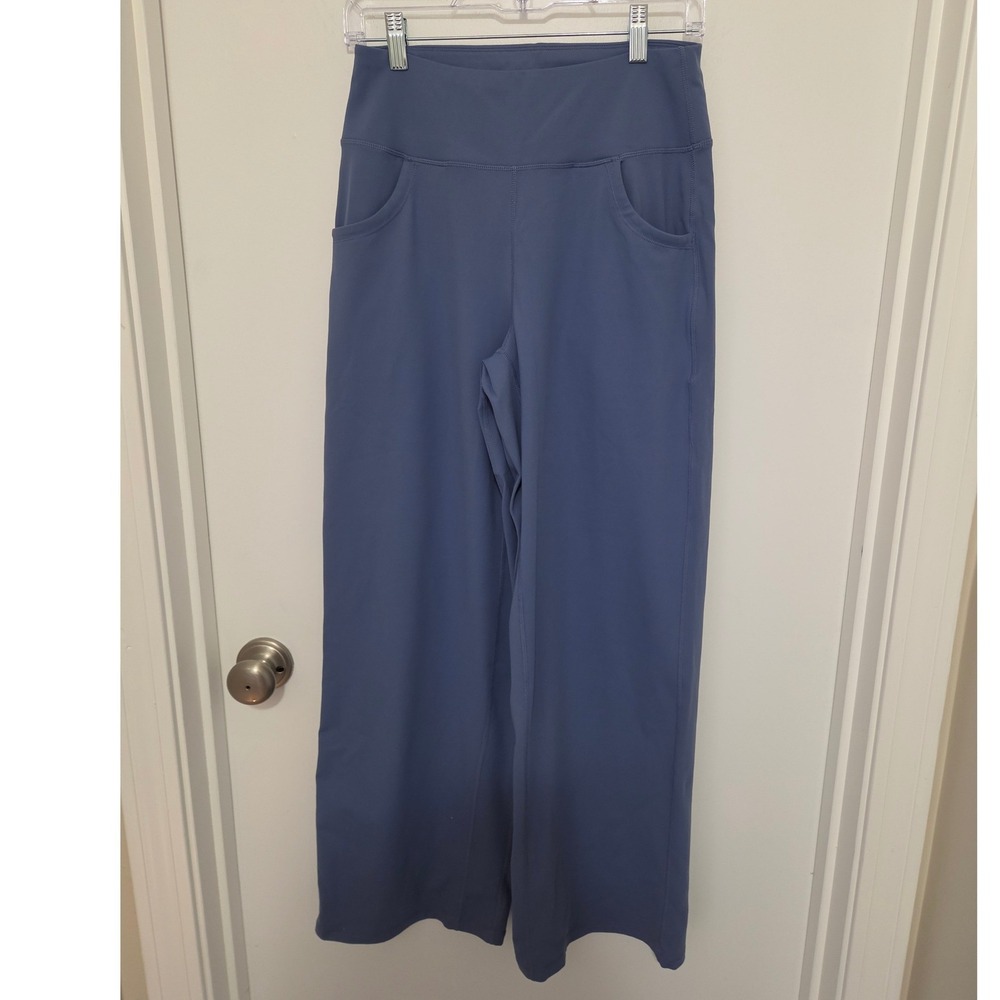 Promover Yoga Pants Wide Leg Blue High Waisted Pockets Size M Athleisure Pockets